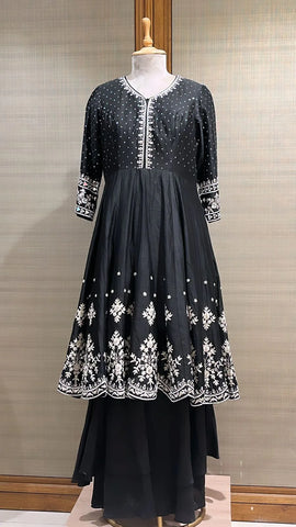 Black Sequin and Mirror Anarkali Suit Set