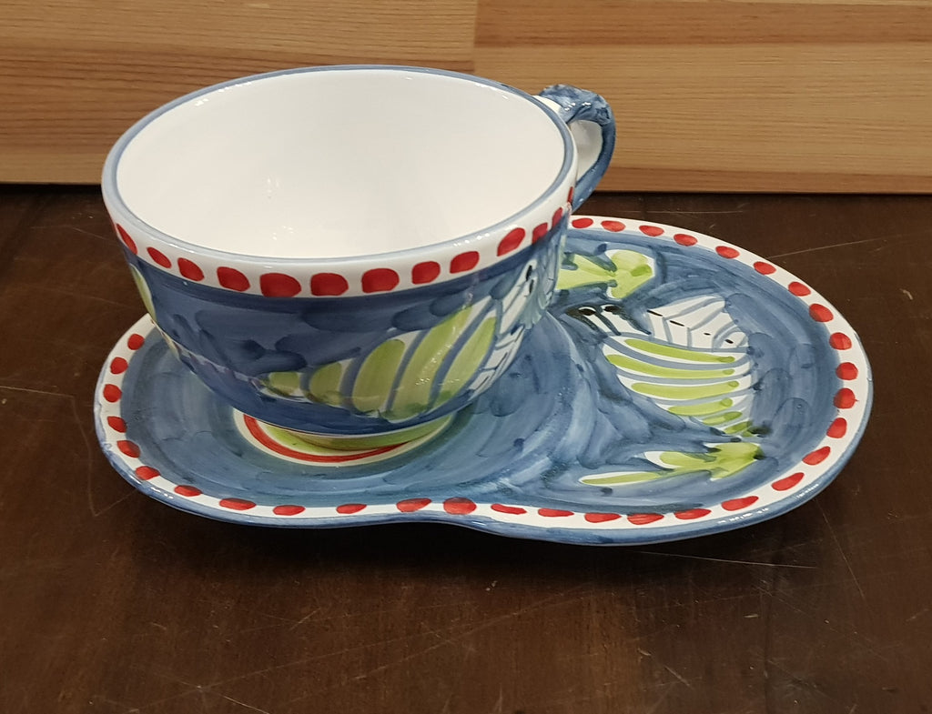 Tazza da latte/cappuccio/the più piatto linea Natale. Ceramica di Vietri  dipinta a mano