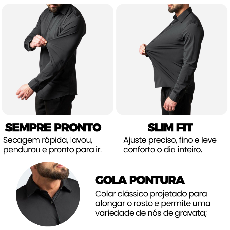 Camisa Elástica Social Anti Amassado - Slim Men