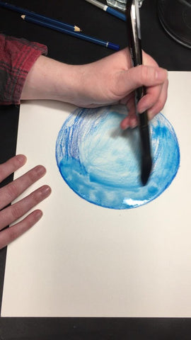 Blending blue watercolor pencil