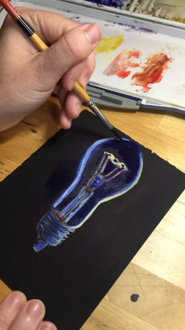 Learn to Paint a Lightbulb on Black Watercolor Paper – Watercolor Minis