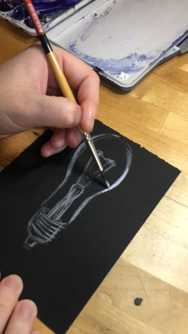 Learn to Paint a Lightbulb on Black Watercolor Paper – Watercolor