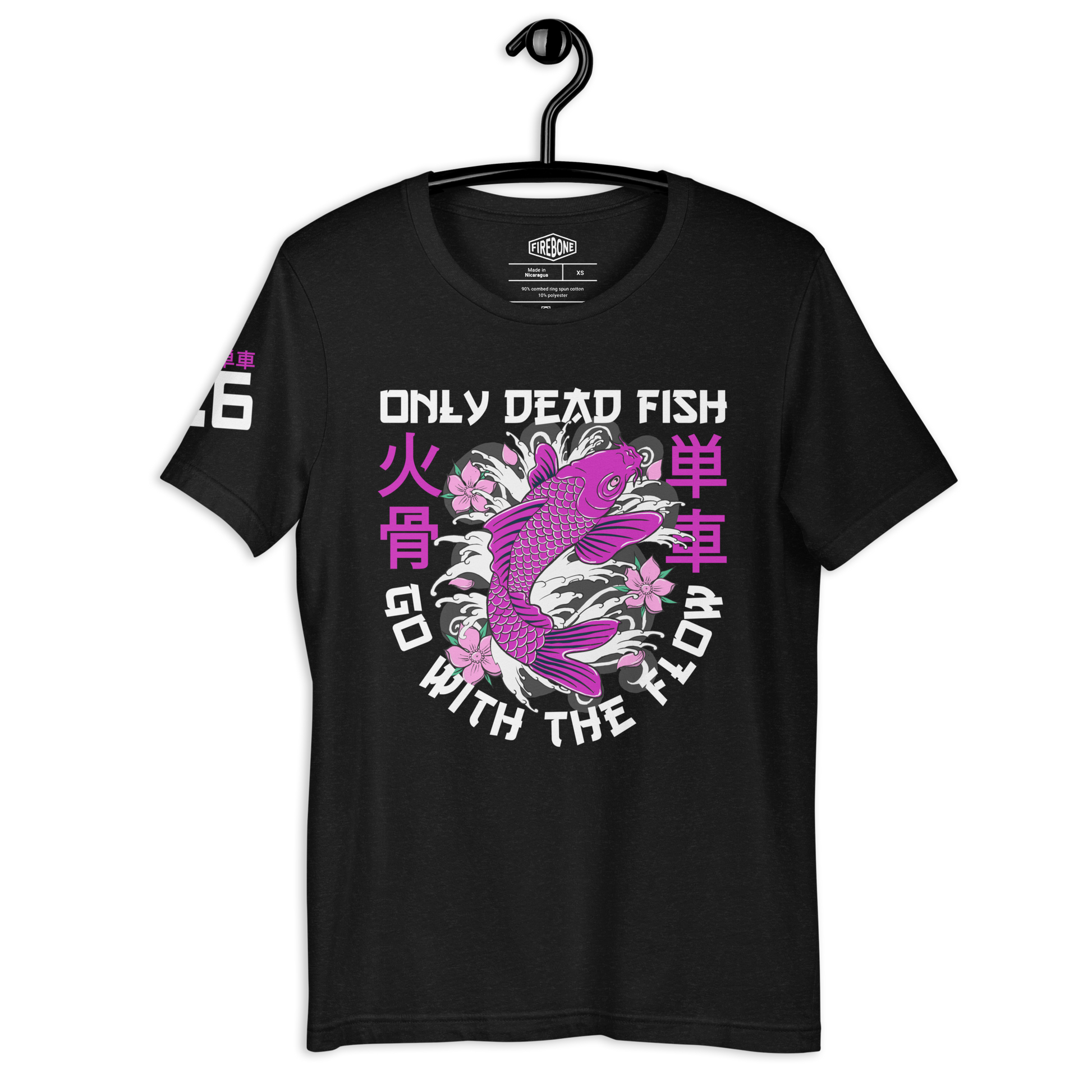 Go with the flow - Pink on black t-shirt