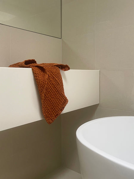 waffle hand towel in rust