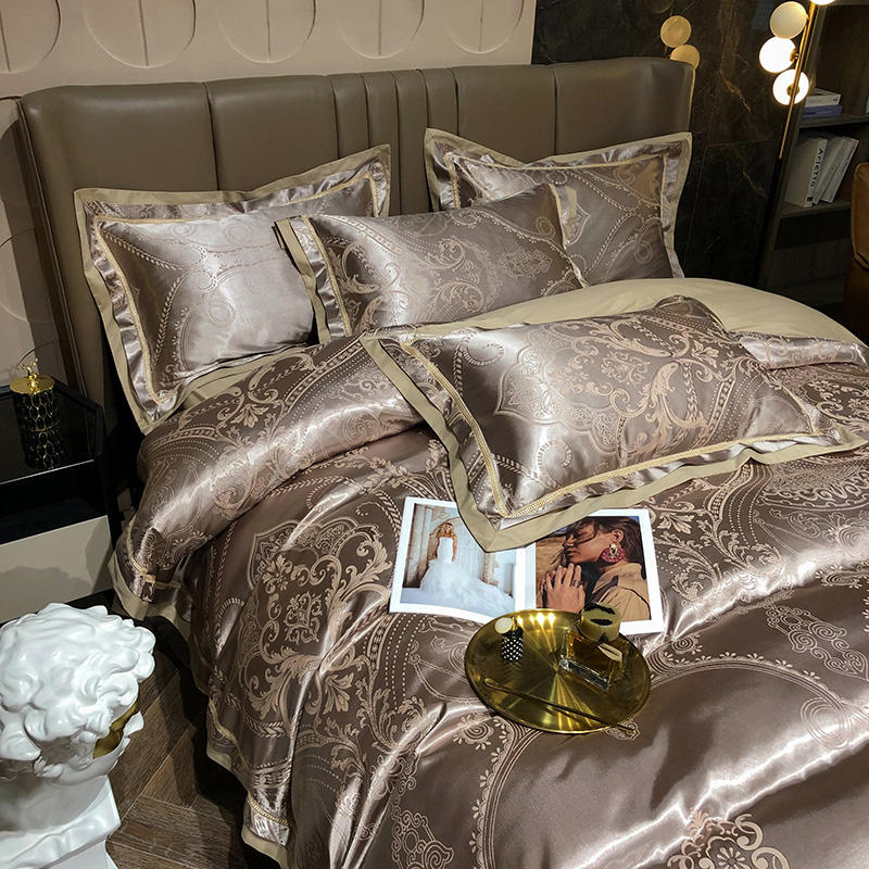 Brown Silver Jacquard Silk Satin Bedding Set | Ultimate Comfort – Goods And  Beds