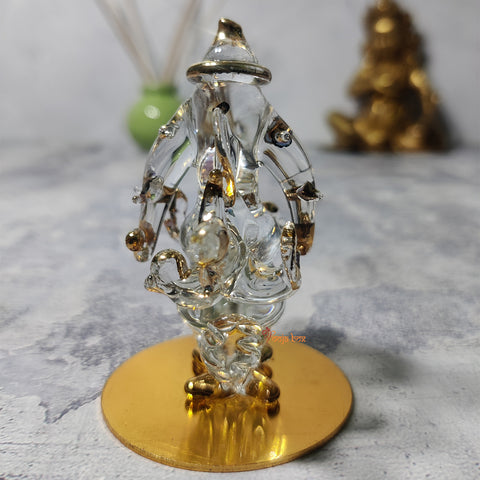 Pooja box Golden and Transparent Double-Sided Crystal Car Ganesha Showpiece
