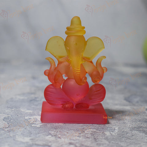 #Pooja Box Car Ganesha Showpiece in Unheroic and Orange Double-Sided Crystal