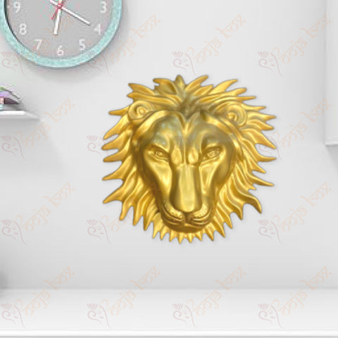 #Pooja Box Large Gold Roaring Lion Wall Head