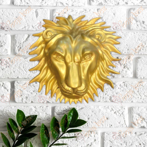 #Pooja Box Large Gold Roaring Lion Wall Head