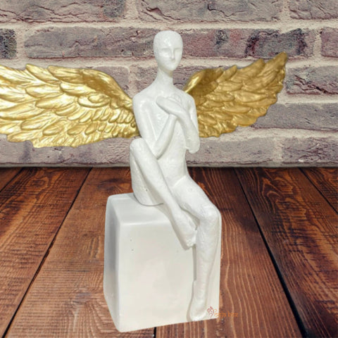 #Pooja Box Standing White Spread with Golden Wings Angel