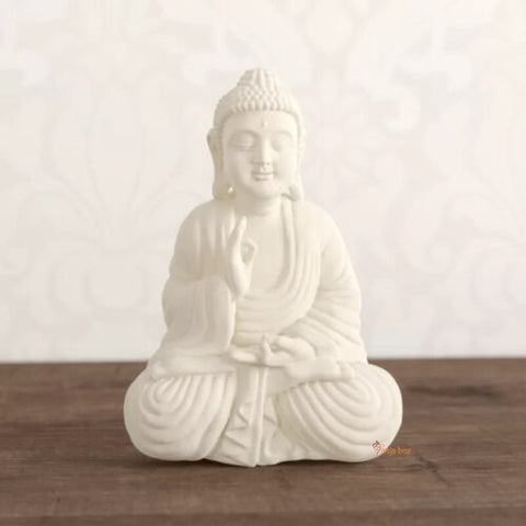 #PoojaBox White Sandstone Meditating Buddha