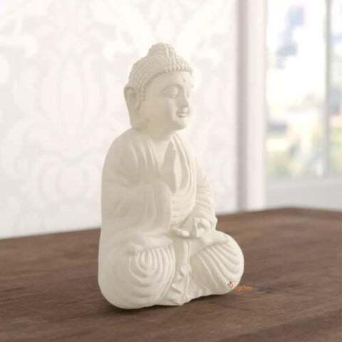 #PoojaBox White Sandstone Meditating Buddha
