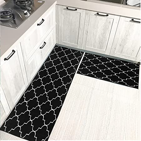 1PC Floor Mats Black White Border Carpet Polyester Non-slip Striped Floor  Rugs For Kitchen Home Decoration
