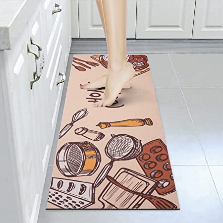 Non Skid Washable Absorbent Microfiber Kitchen Mats for Floor Anti Fatigue  Kitchen Mat Set of 2 Chef Kitchen Decor Stain Resistant 17
