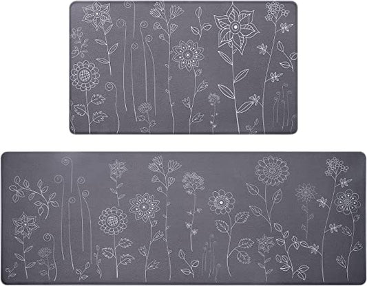 Artnice Anti Fatigue 2 Piece, White Floral Trellis Black Kitchen Rugs,  Memory Foam Kitchen Floor Mats for Work Place Kitchen Hallway Bedroom  Living