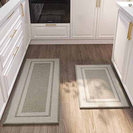 COSY HOMEER Soft Kitchen Rugs [2 PCS] for in Front of Sink Super Absorbent  Kitchen Floor Mats and Mats 24x35 Inch/24X60 Non-Skid Kitchen Mat Standing