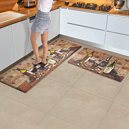 Anti Fatigue Grey Blue Boho Kitchen Runner Rug Padded Rubber Cushioned  Standing Mats Memory Foam Non-Slip Waterproof Mats - 2 piece set