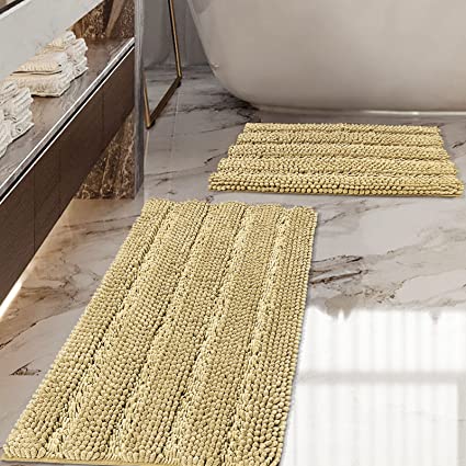 Zebrux Non Slip Thick Shaggy Chenille Bathroom Rugs, Bath Mats for Bathroom  Extra Soft and Absorbent - Striped Bath Rugs Set for Indoor/Kitchen (15 x  24 + 20 x 30'', Dark Gray) 