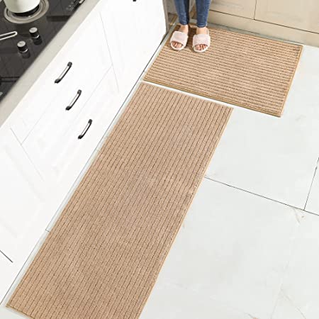 JMZNBF Twill Kitchen Mat Kitchen Rugs Set of 2 Kitchen Rugs and Mats Non Skid Washable Kitchen Floor Rugs for in Front of Sink Heavy Duty Standing Mat