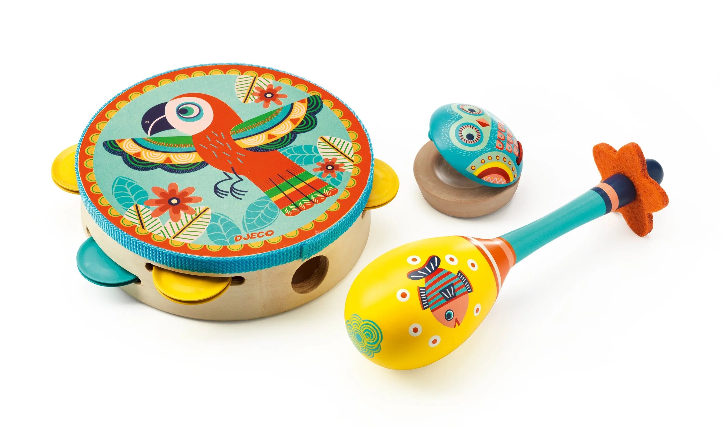 Animambo Tambourine, Maraca, Castanet Musical Instrument Set