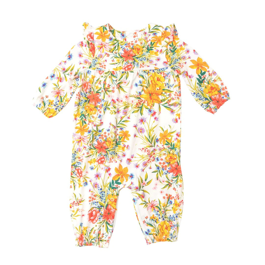 Bamboo Ruffled Shoulder Romper - Garden Joy