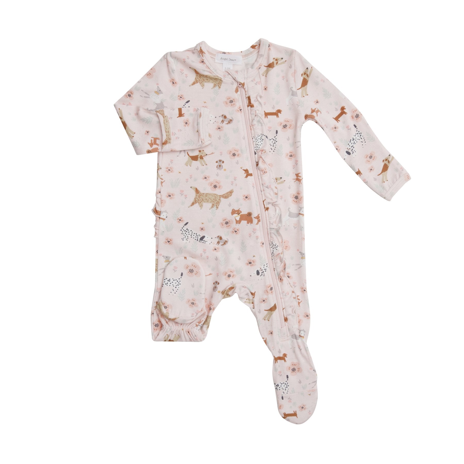 Floral Pups Ruffle Zipper Footie