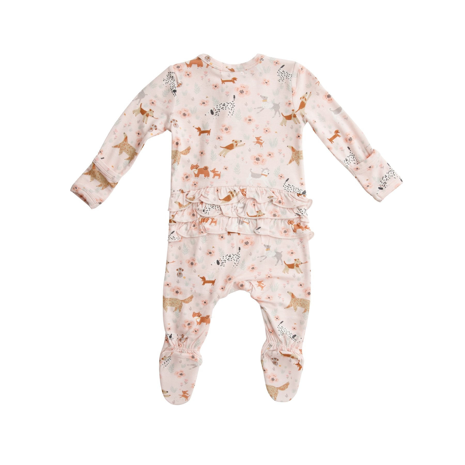 Floral Pups Ruffle Zipper Footie