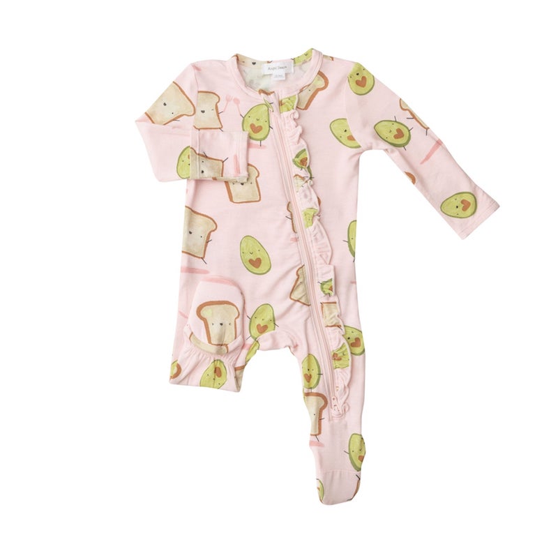 Avocado + Toast Pink 2 Way Zipper Ruffle Footie