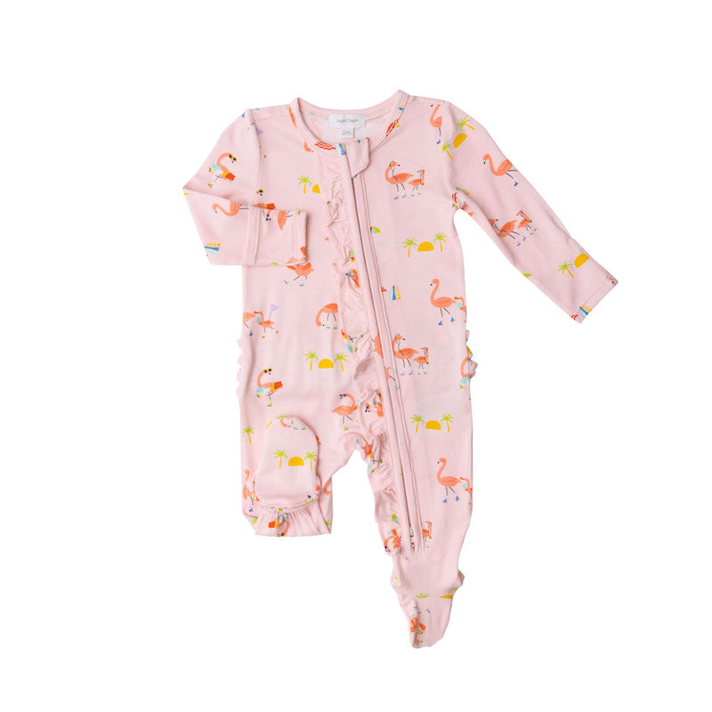 Boardwalk Flamingos 2 Way Zipper Ruffle Footie