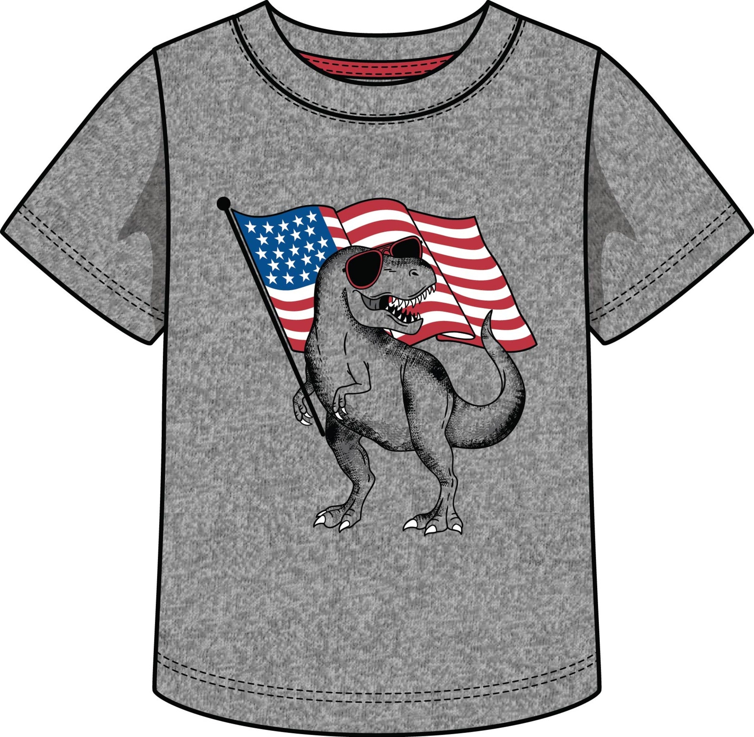 Dino American Flag T-Shirt in Grey