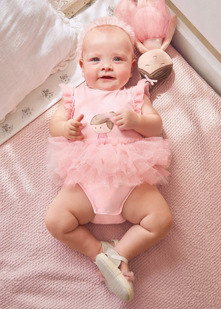 Baby Pink Tulle Cotton Romper w/ Headband