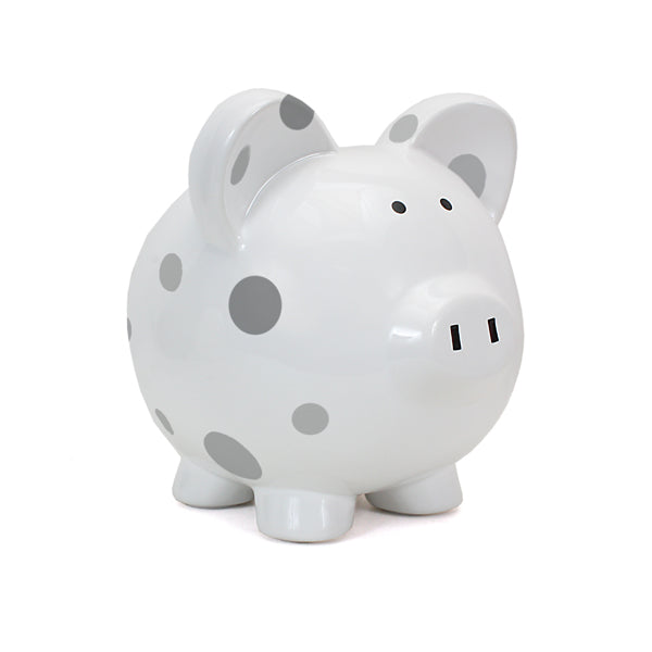 Child to Cherish Grey Dots Piggy Bank