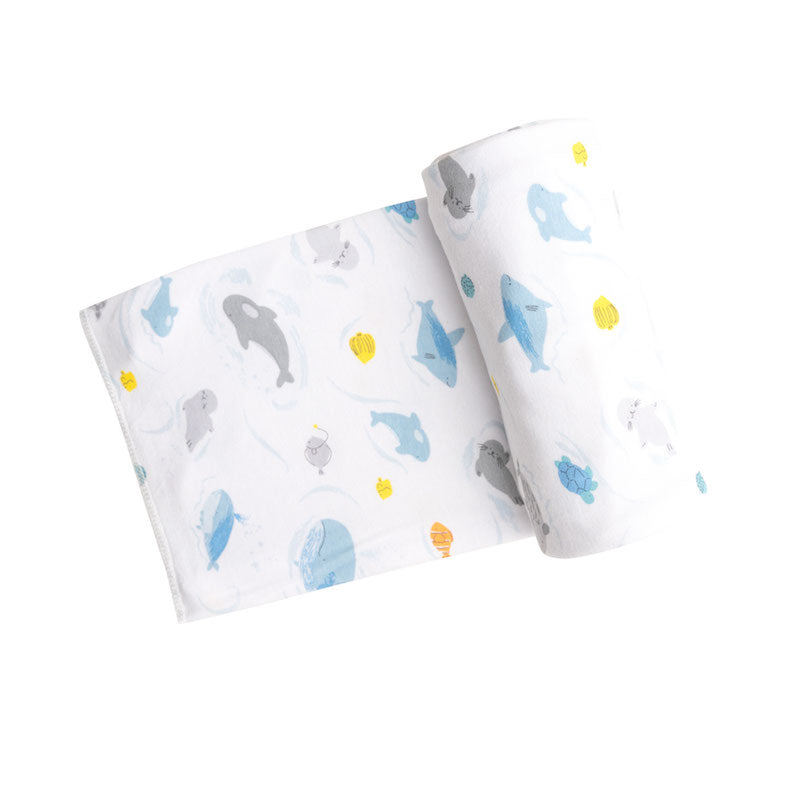 Big Splash/White Swaddle Blanket