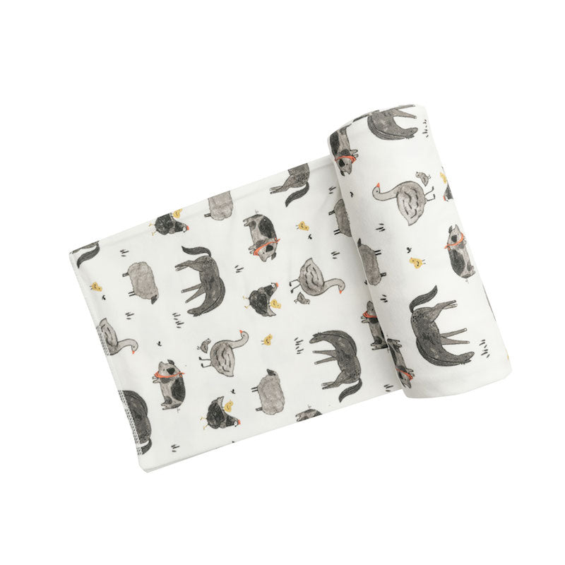 Farm Animals/ Black And White Swaddle Blanket