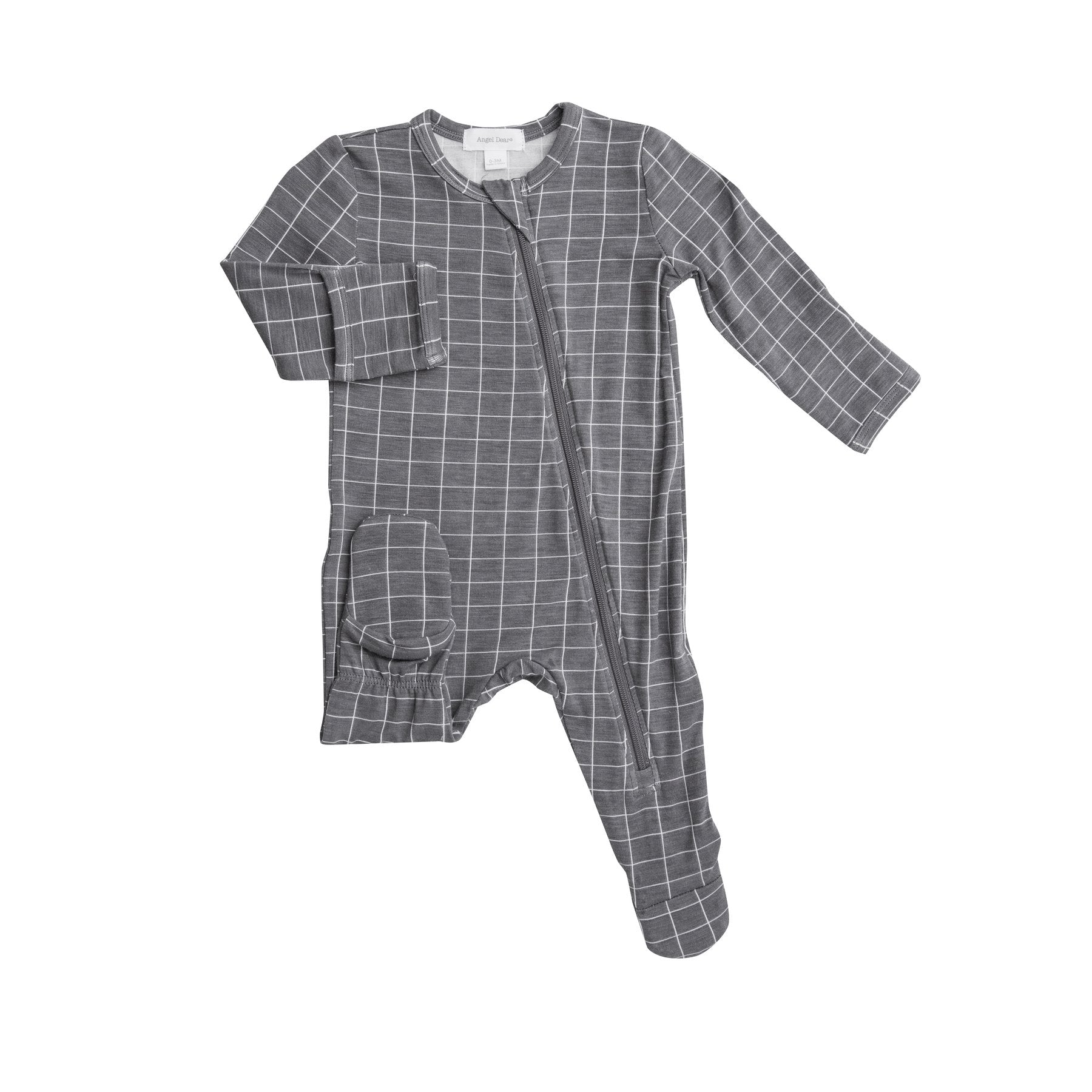 Angel Dear Grey Grid Zipper Footie - 0-3 Months