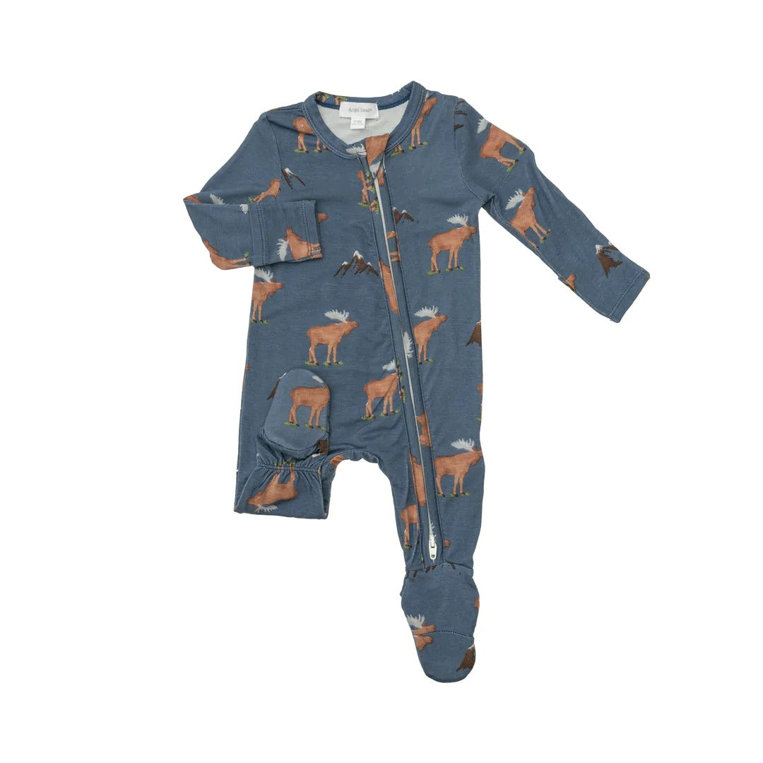 Bamboo Zipper Footie - Blue Moose