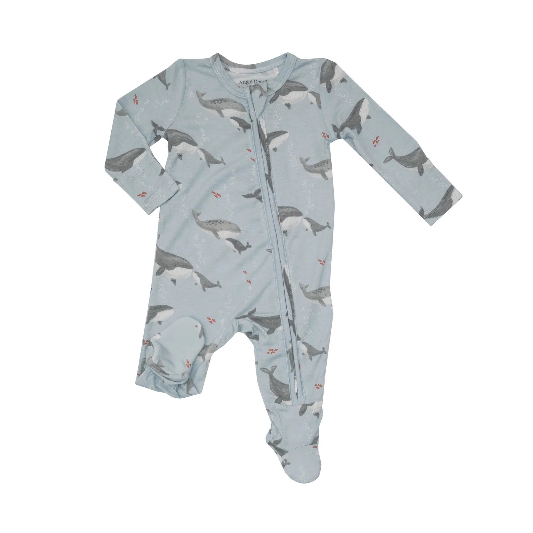 Bamboo Zipper Footie - Grey Whales