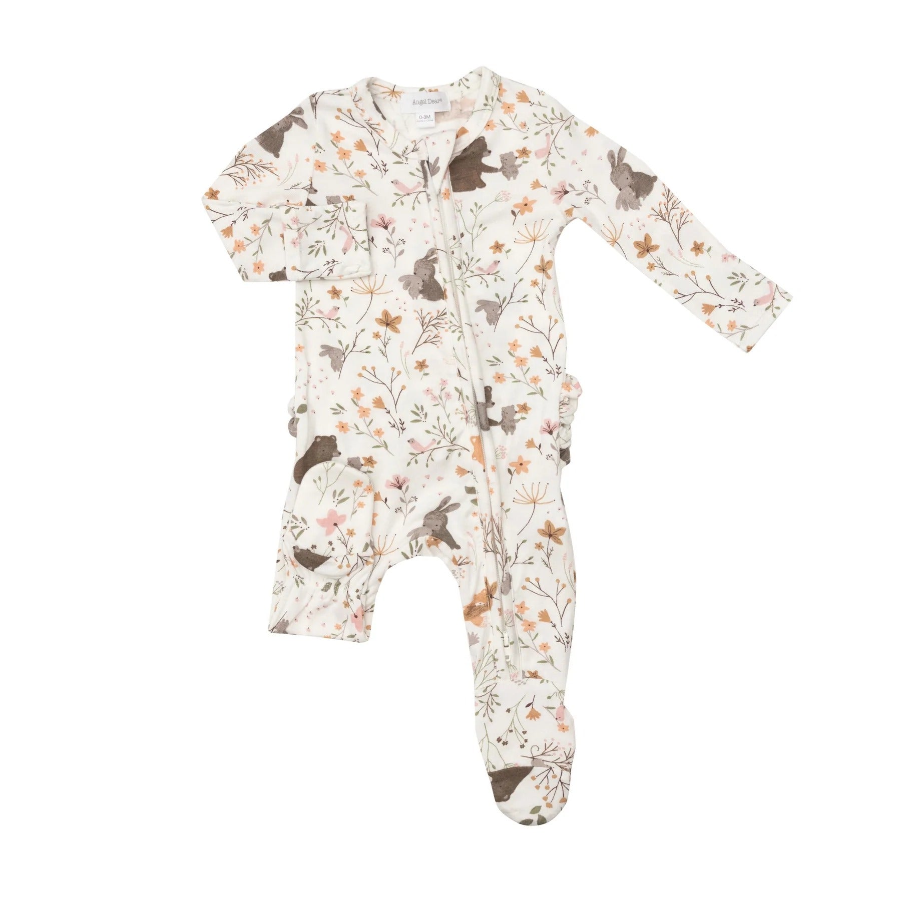 Bamboo Ruffle Back Zipper Footie - Woodland Garden