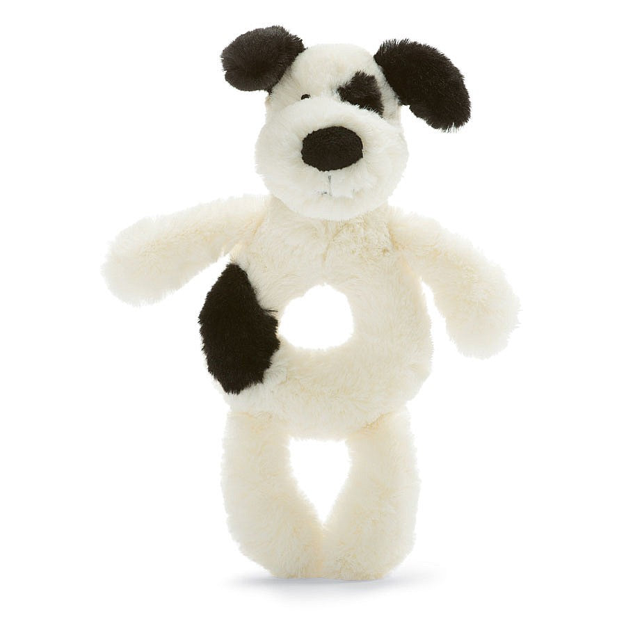 Bashful Black and Cream Puppy Rattle