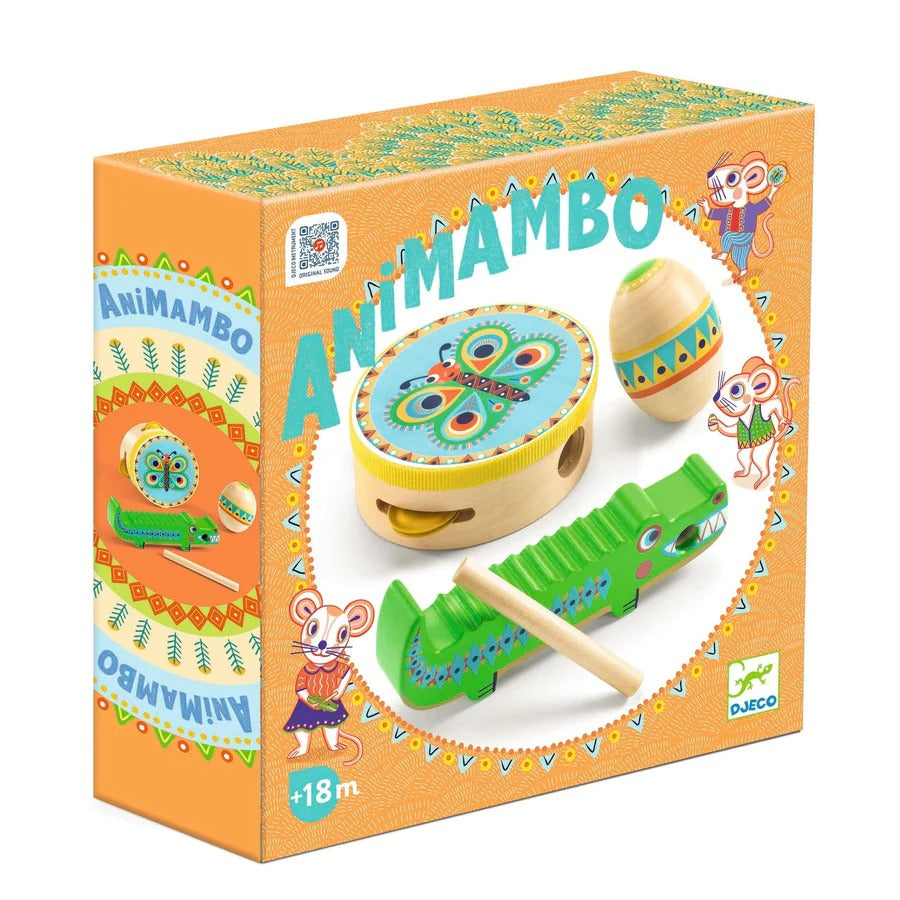 Animambo Tambourine, Maracas, Guiro Instrument Set