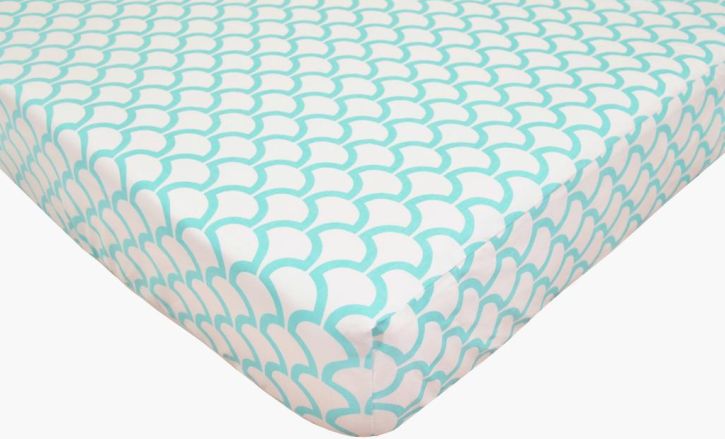 Aqua Seawaves Percale Crib Sheet