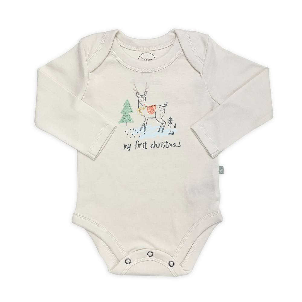 Finn + Emma Long Sleeve Bodysuit Christmas Deer in 6-9 Months