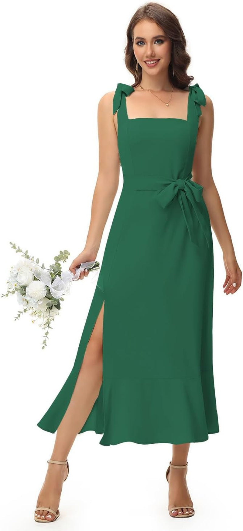 Ruffled Elegance: Women's Deep V-Neck Bridesmaid Party Dress