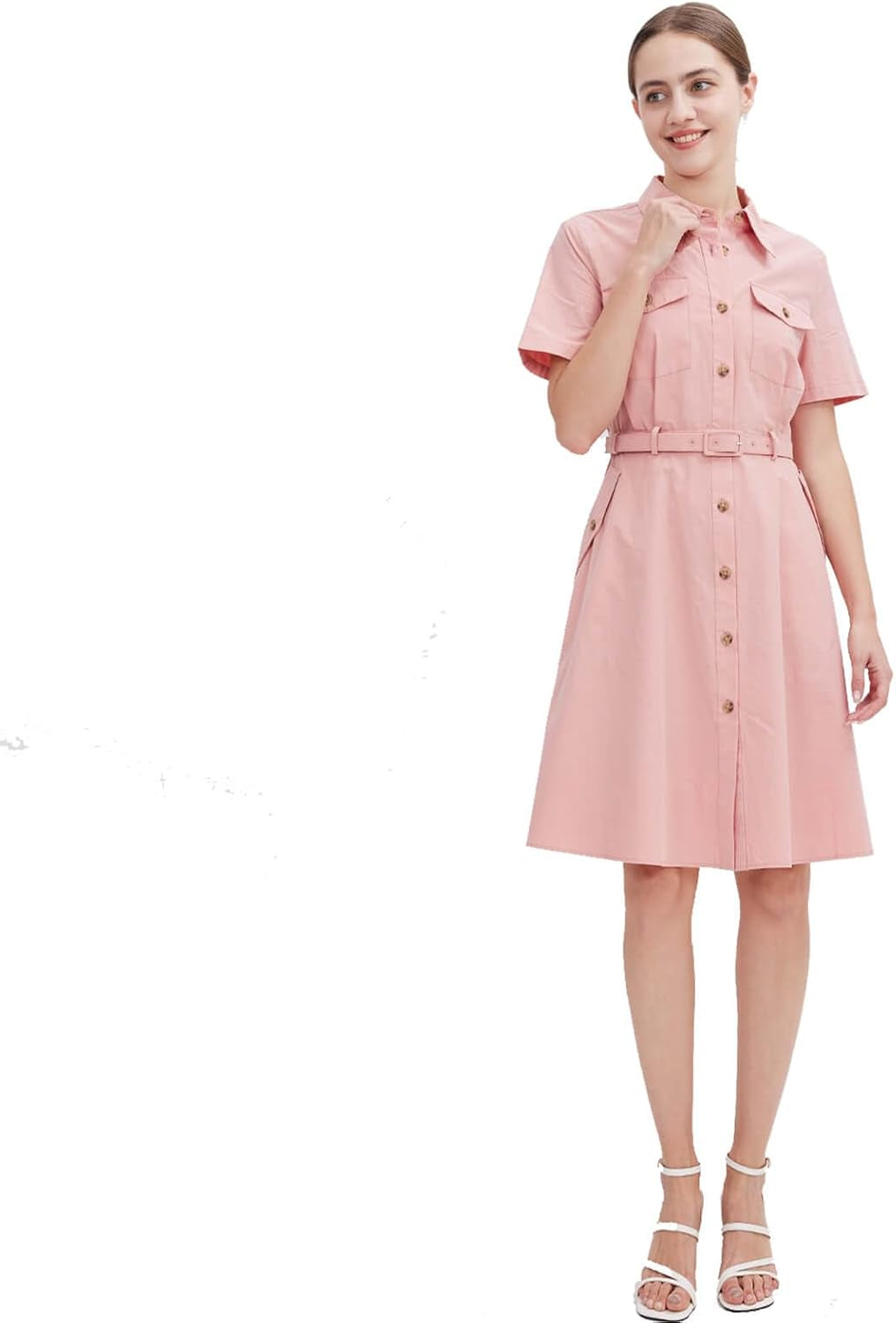 Chic Safari Shirt Dress: Women's Short Sleeve, Collared Button Down with Belt - Image 5