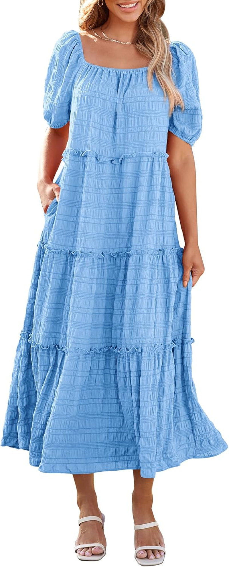 Square Neck Ruffle Tiered Maxi Dress with Pockets - Boho Chic Summer Style - Image 14