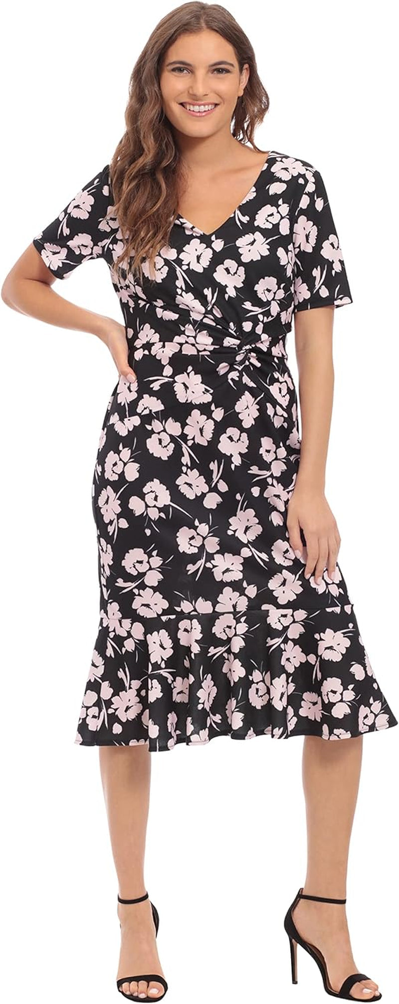 Women's Elegant V-Neck Flounce Dress with Waist Twist Detail - Image 19