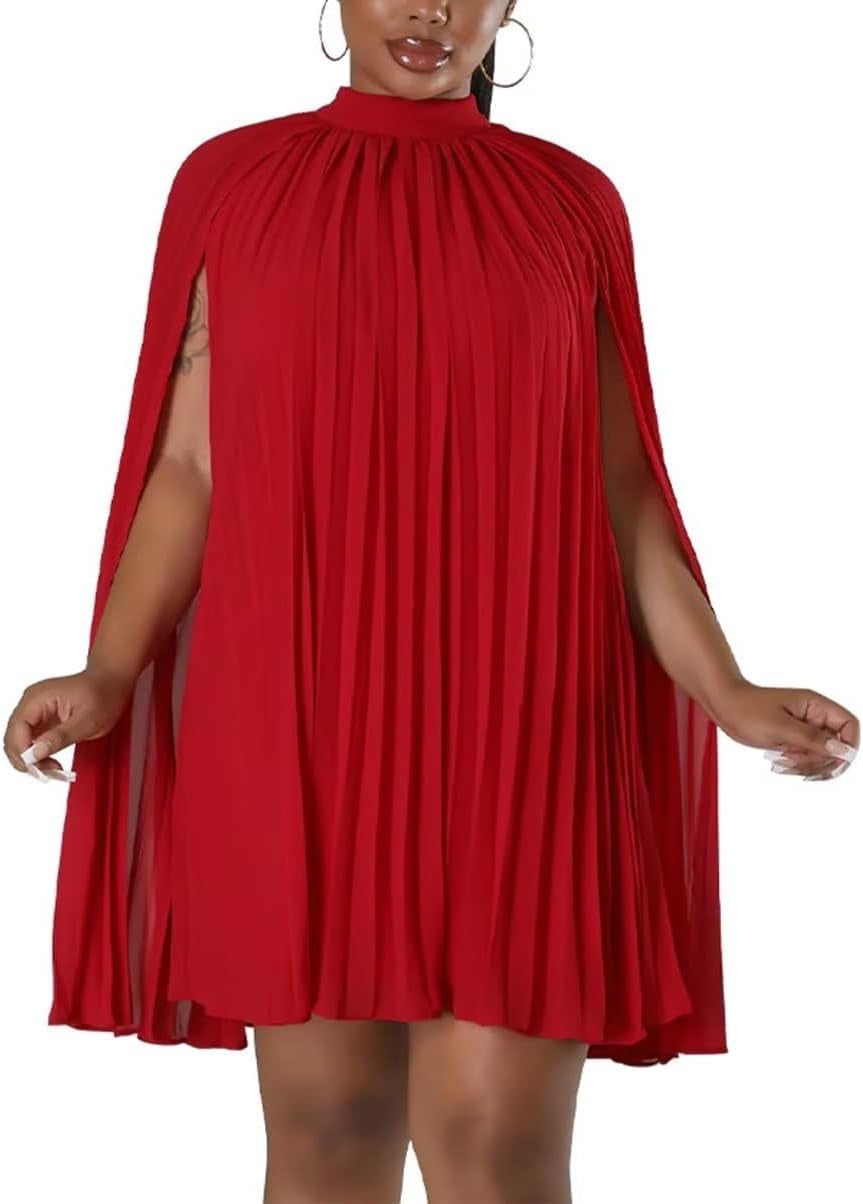 Chic High Neck Cape Sleeve Chiffon Mini Dress for Women - Image 5