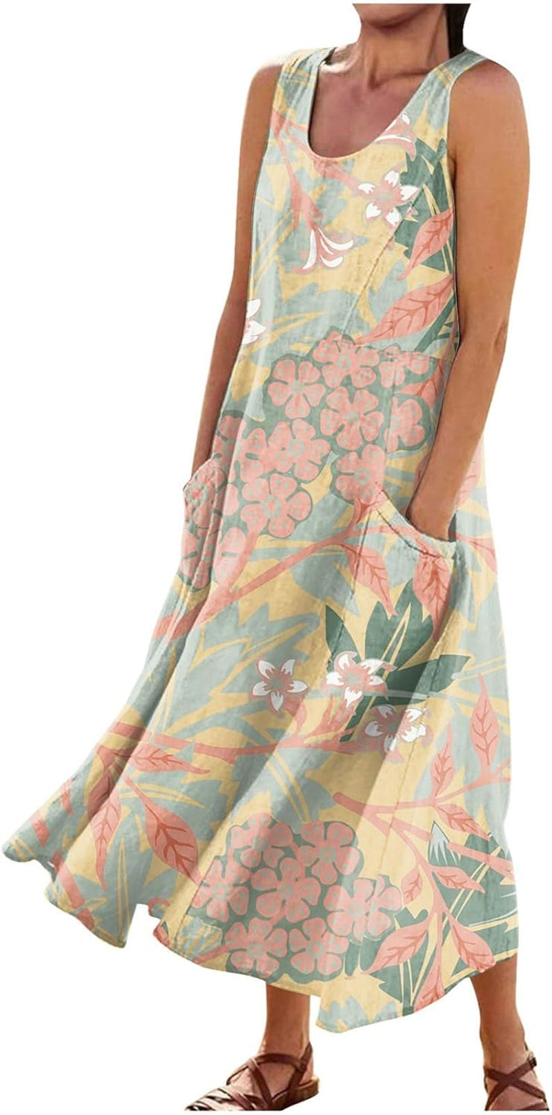 Bohemian Linen Maxi Dress with Pockets - Sleeveless Beach Outfit for Women - Image 34