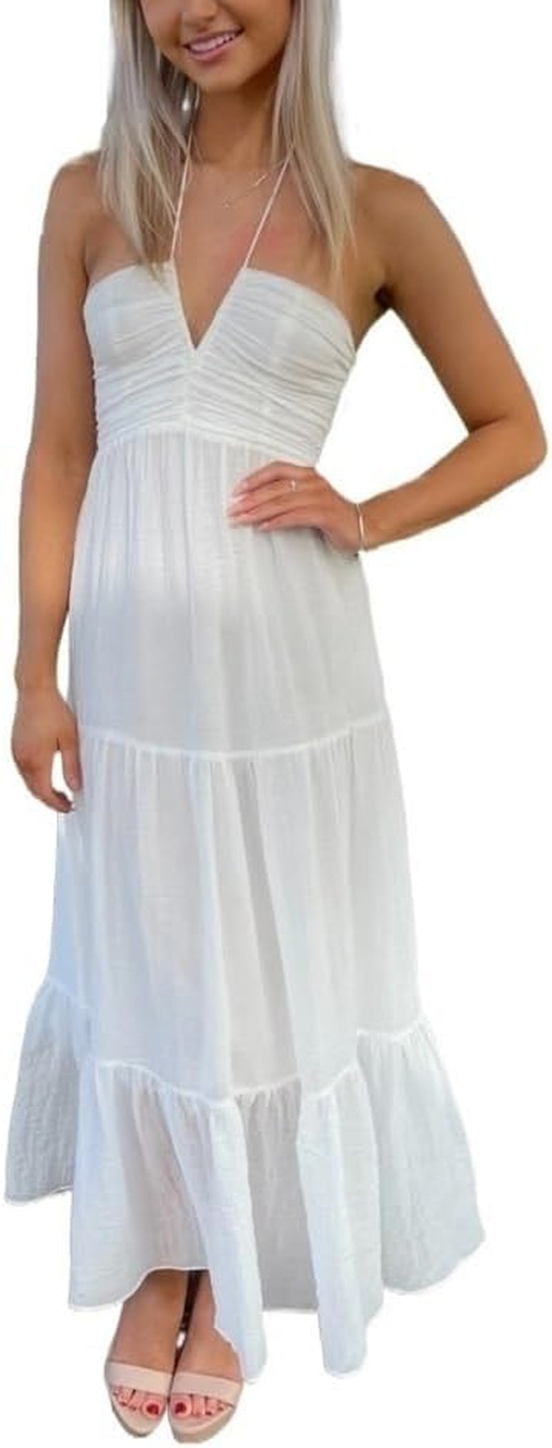Bohemian Beach Party Maxi Dress with Deep V Neck and Backless Design - Image 2