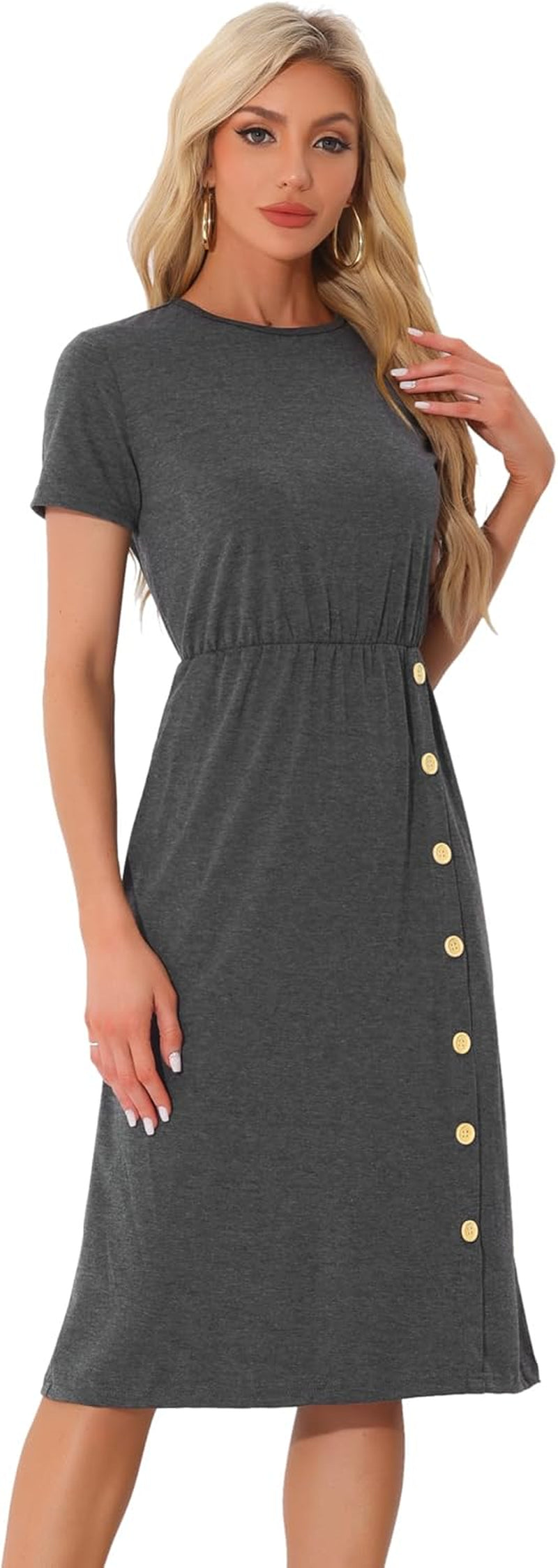 Women's Elegant Short Sleeve Midi Dress - Perfect for Casual or Wedding Wear